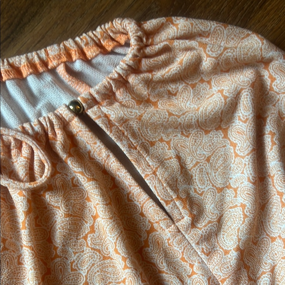 Michael Kors XL - Orange Peach Paisley Blouse - Relaxed Boxy Fit - Picture 6 of 14